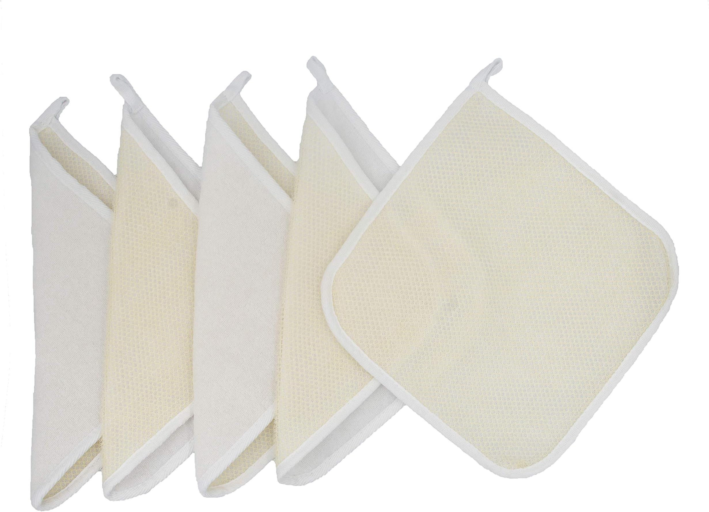 5 Pack Soft Weave Home Spa Bath Shower Exfoliating Massage Face Body Wash Cloths, Dual-Sided With Exfoliating Scrub and Soft Terry Cloth Towel