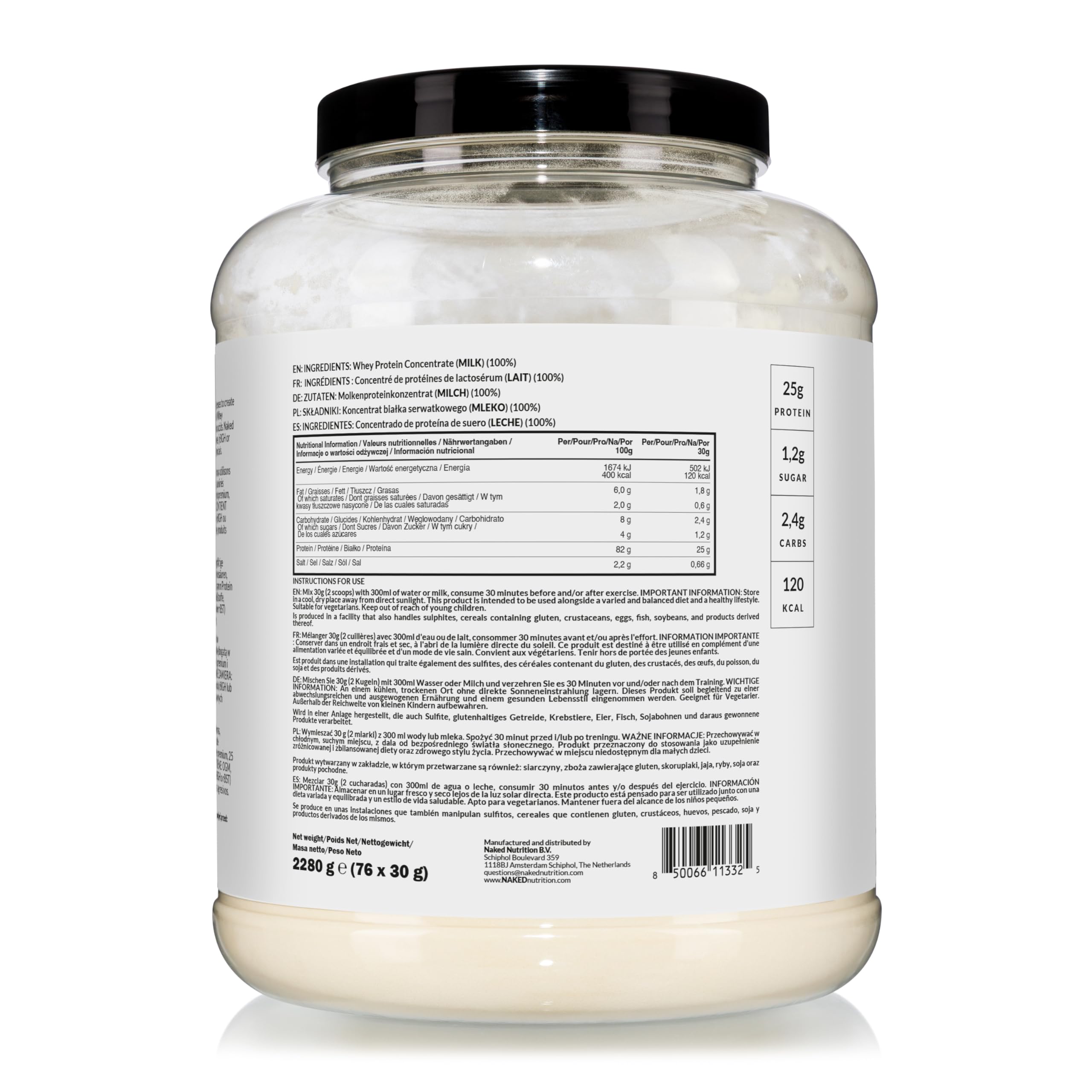 Naked Whey - Suplement diety w postaci proszku zawierający czyste białko serwatkowe, bezsmakowe, bez konserwantów, bez GMO, bez soi, bez glutenu, wspomagający wzrost i regenerację mięśni, 2280 g