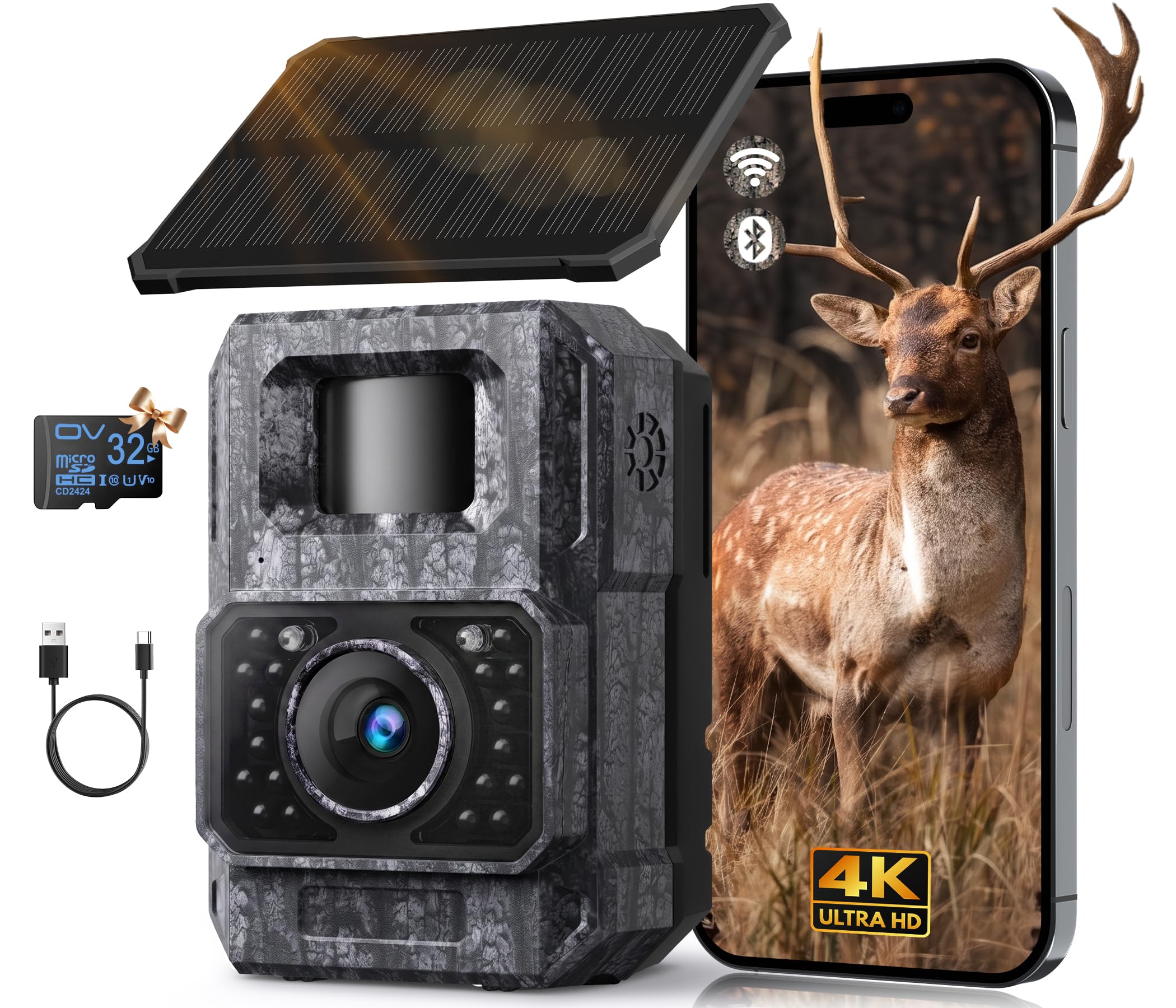 Photo 1 of MAXDONE Solar Trail Camera WiFi Bluetooth, 4K 64MP