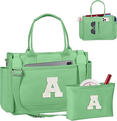 Miniatura 32 de Easter Basket Stuffers, Initial Tote Bag with Makeup Bag, Birthday Gifts for Women, Teen Girl Gifts Trendy Stuff Beige,Negro