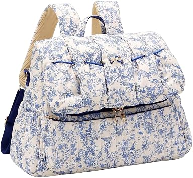 YFGBCX Floral Quilted Diaper Bag Backpack for Mom Multi-Functional Travel Baby Bag with Stroller Straps Maternity Purse Blue