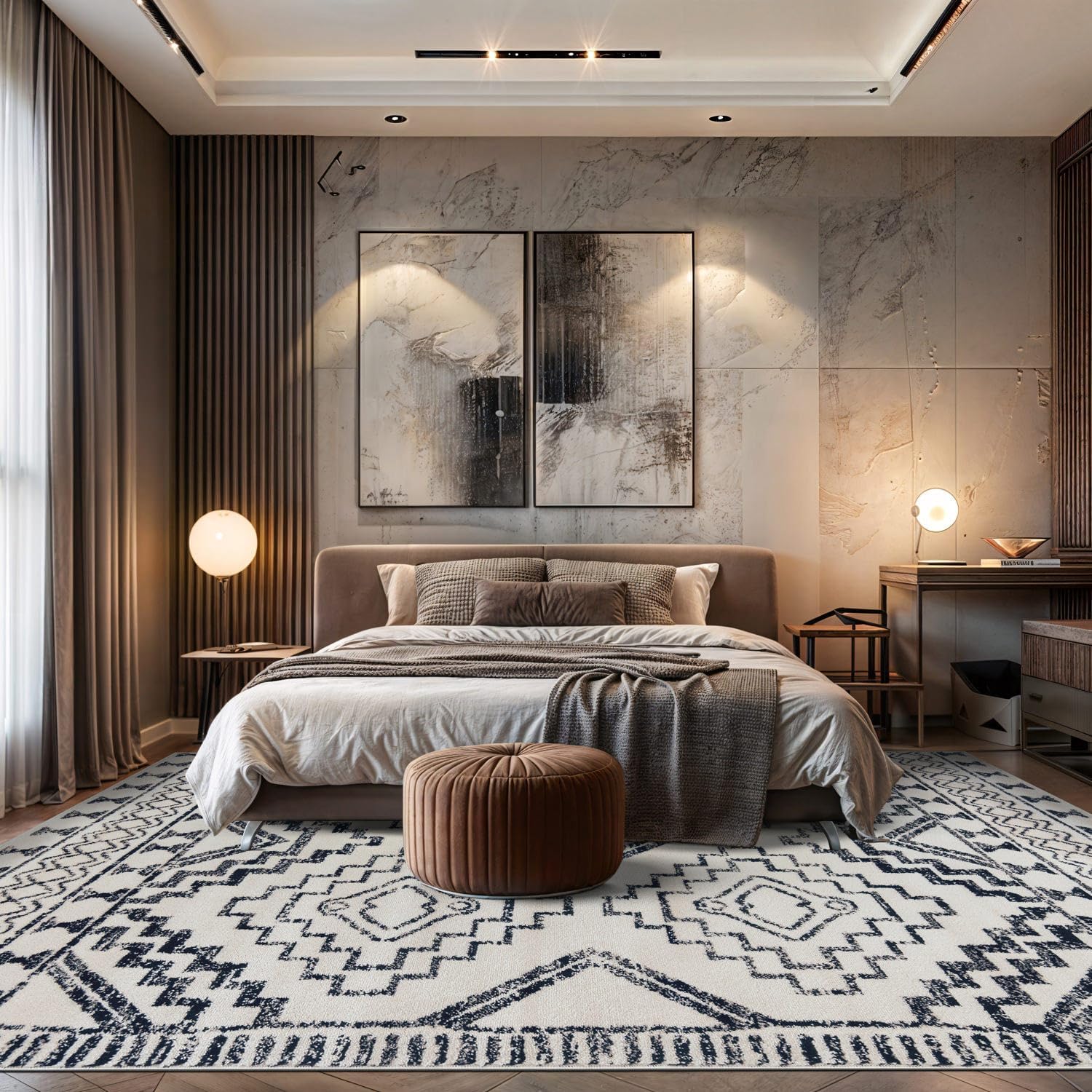 Rugshop Cream and Black Southwestern Tribal Area Rug – Boho Geometric Diamond Pattern Carpet for Living Room, Bedroom, or Entryway – Soft Modern Rustic Floor Décor 7' 10" x 10' Cream