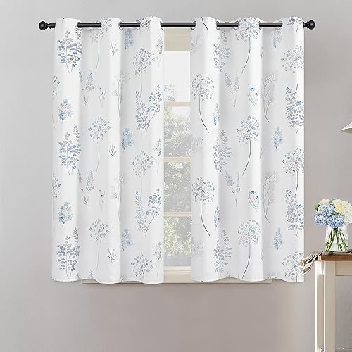 Miniatura 4 de XTMYI Cortinas opacas de flores silvestres de acuarela azul y gris, paquete de 45 pulgadas de largo, con 36 pulgadas, cortinas pequeñas impermeables