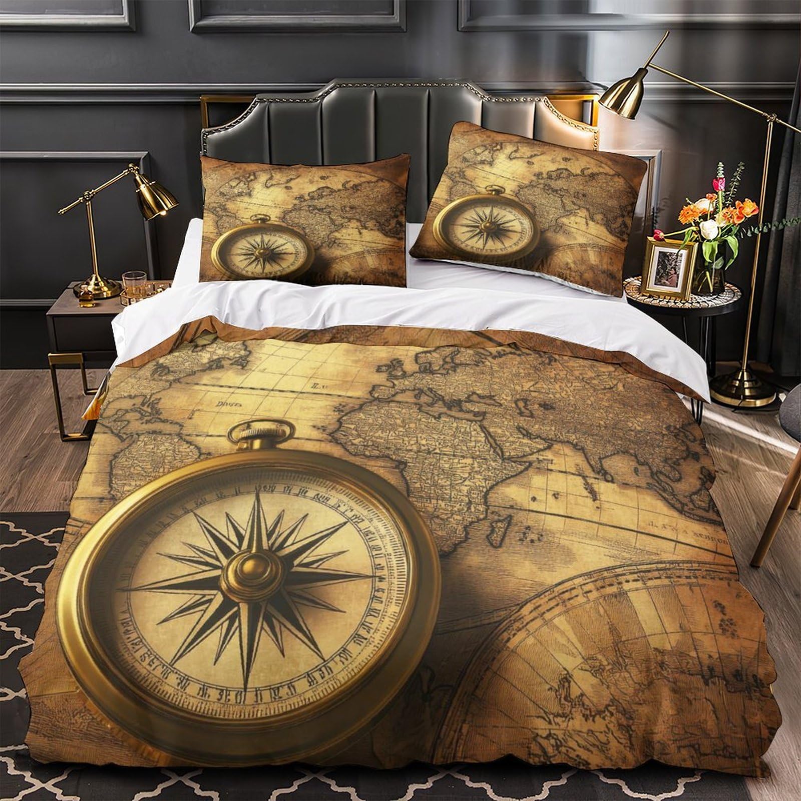 Linge de lit style vintage pour chambre de femme avec housse de couette imprimée 220x240