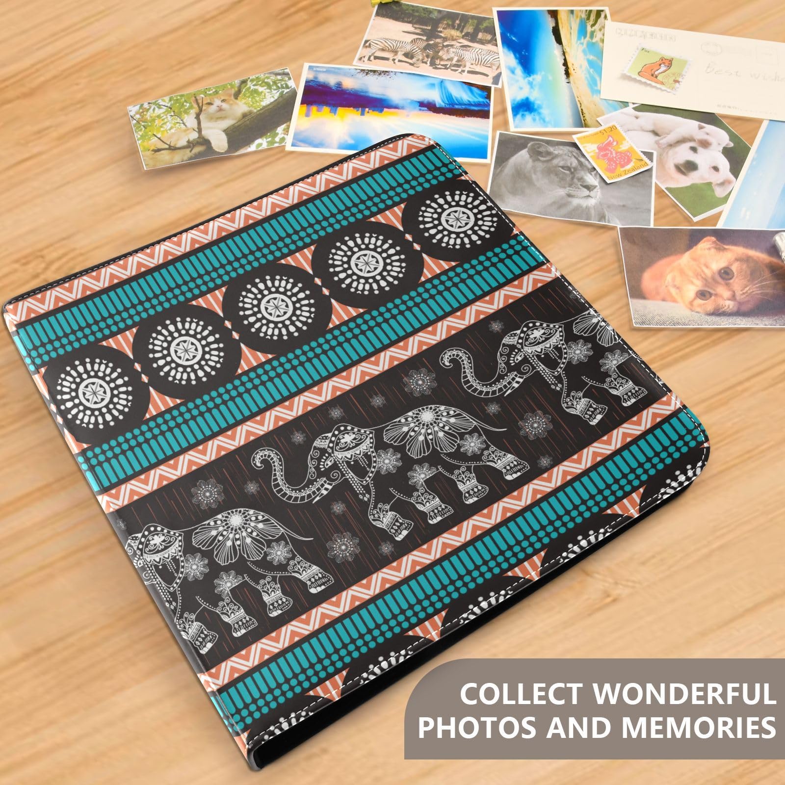 Fotoalbum Thailand Elefant Ethnisch Vegan Leder Cover Scrapbooking mit Selbstklebender Seite 3-Ring 20 Blatt Erinnerungsbuch für Baby Familie Reise Hochzeit Jahrestag