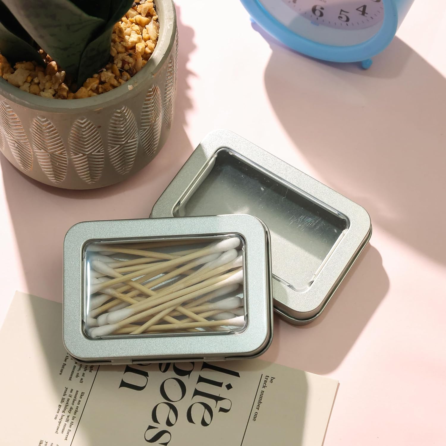 2 PCS Portable Cotton Swab & Floss Holder,Travel-Size Empty Metal Containers with Dustproof Lids for Cotton Swabs, Floss Picks, Hair Ties, and Small Items(Silver) - Image 2