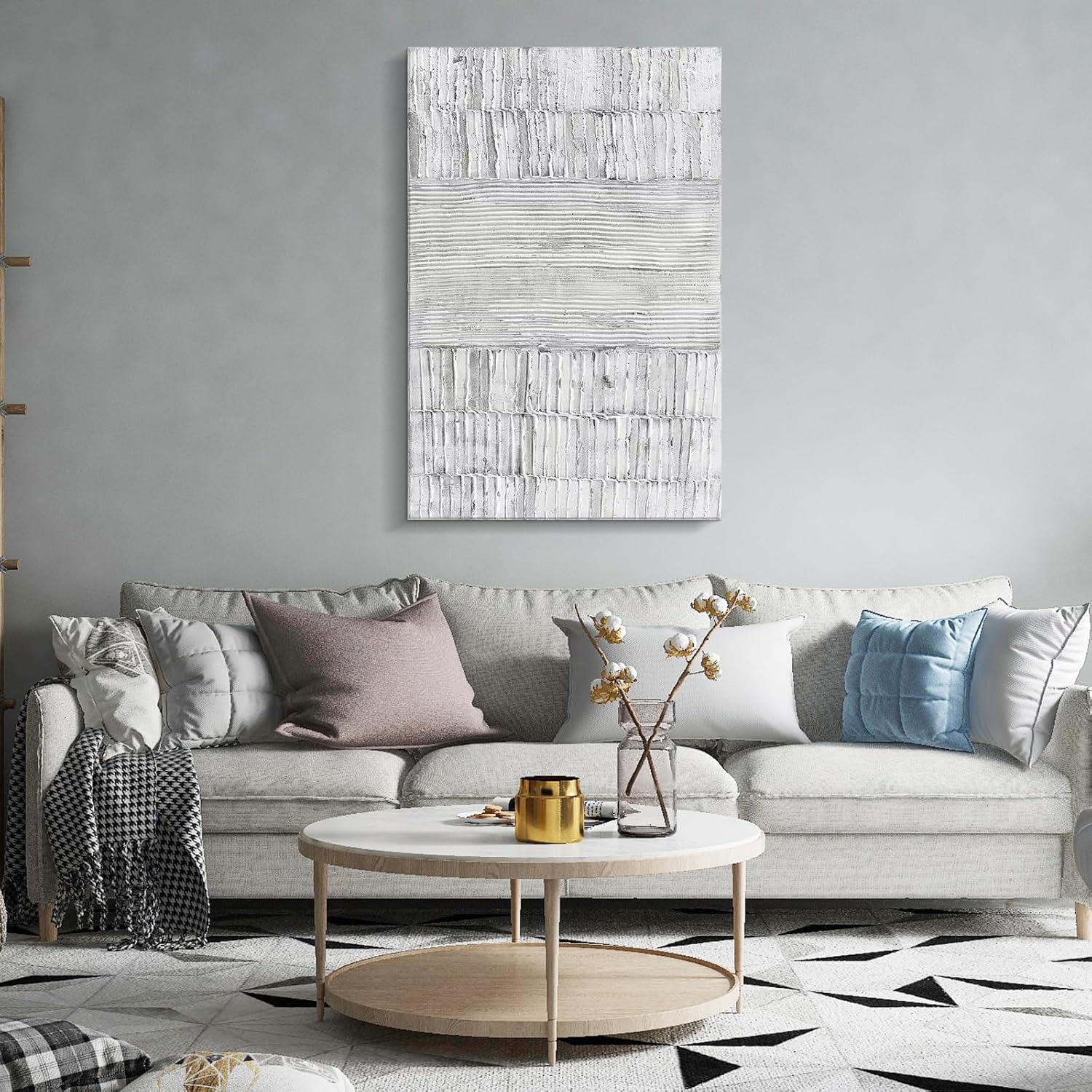 Creoate Abstract Canvas Wall Art, Hand Painted Grey Textured Painting, Gallery Wrapped Modern Art for Living Room and Office Decor, 24 x 36 Inches