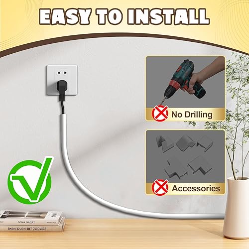 Miniatura 5 de Ocultador de cable de pared de 39 pulgadas, cubierta de cable autoadhesivo de silicona, cubiertas de alambre flexibles para cables, cubierta de