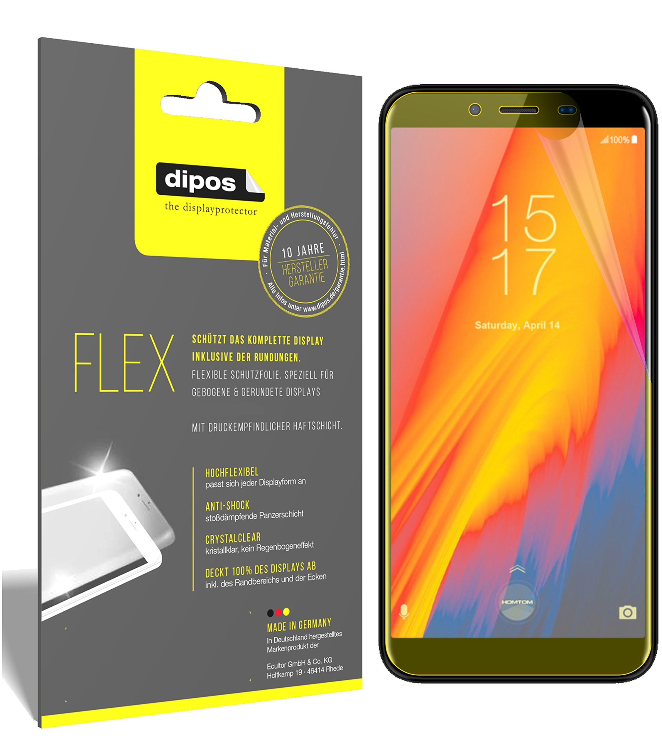 Pellicola Protettiva Dipos FLEX Per HOMTOM S8 (3 Pezzi) | Protezione Display Curvo, Anti-Urto E Trasparente | Made In Germany