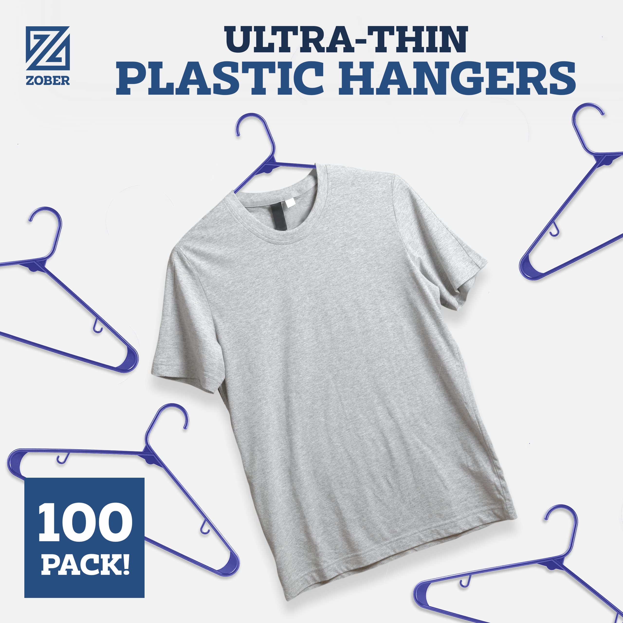 Zober Plastic Hangers 100 Pack Blue Plastic Hangers Space Saving