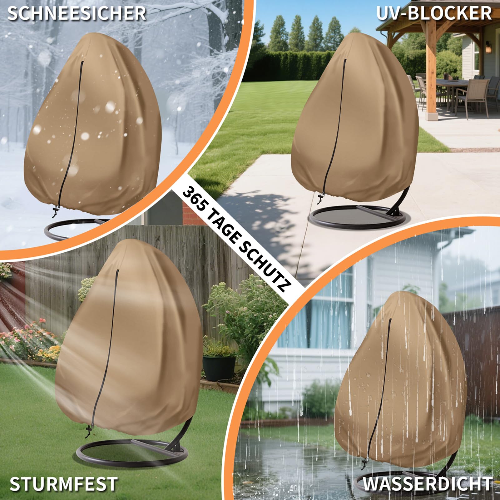 Hängesessel Abdeckung Hängestuhl Schutzhülle B115xH190cm mit Tasche | 3000mm Wasserdicht, UV-Beständig, 210D Oxford Reißfest Stuhlschutz, Abdeckplane für Hängekorb, Terrassen-Eierstuhl-Abdeckung