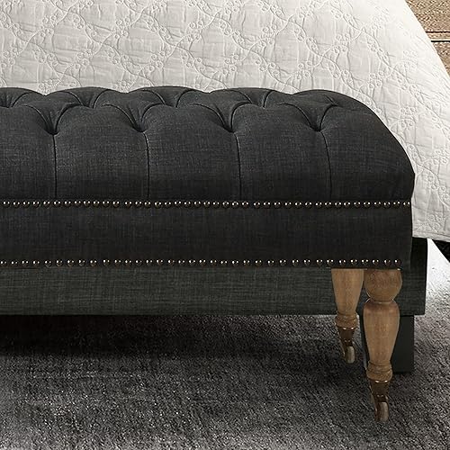 Miniatura 8 de Rosevera Berta - Tapa tapizada de poliéster con cabeza de clavo, banco rectangular para sala de estar, reposapiés, dormitorio, entrada, banco de