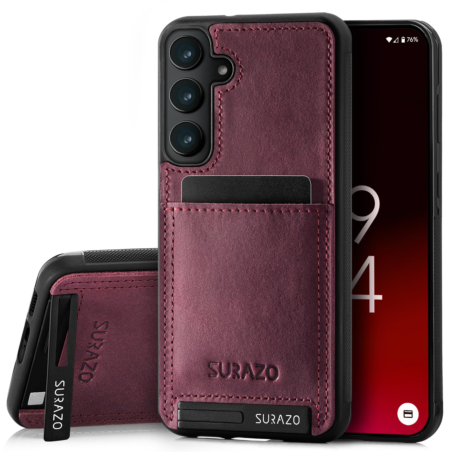 SURAZO Etui na telefon komórkowy Samsung Galaxy S24 FE z prawdziwej skóry – odporne na uderzenia skórzane etui na telefon komórkowy [przegródka na karty, funkcja stojaka, brelok do kluczy] ręcznie