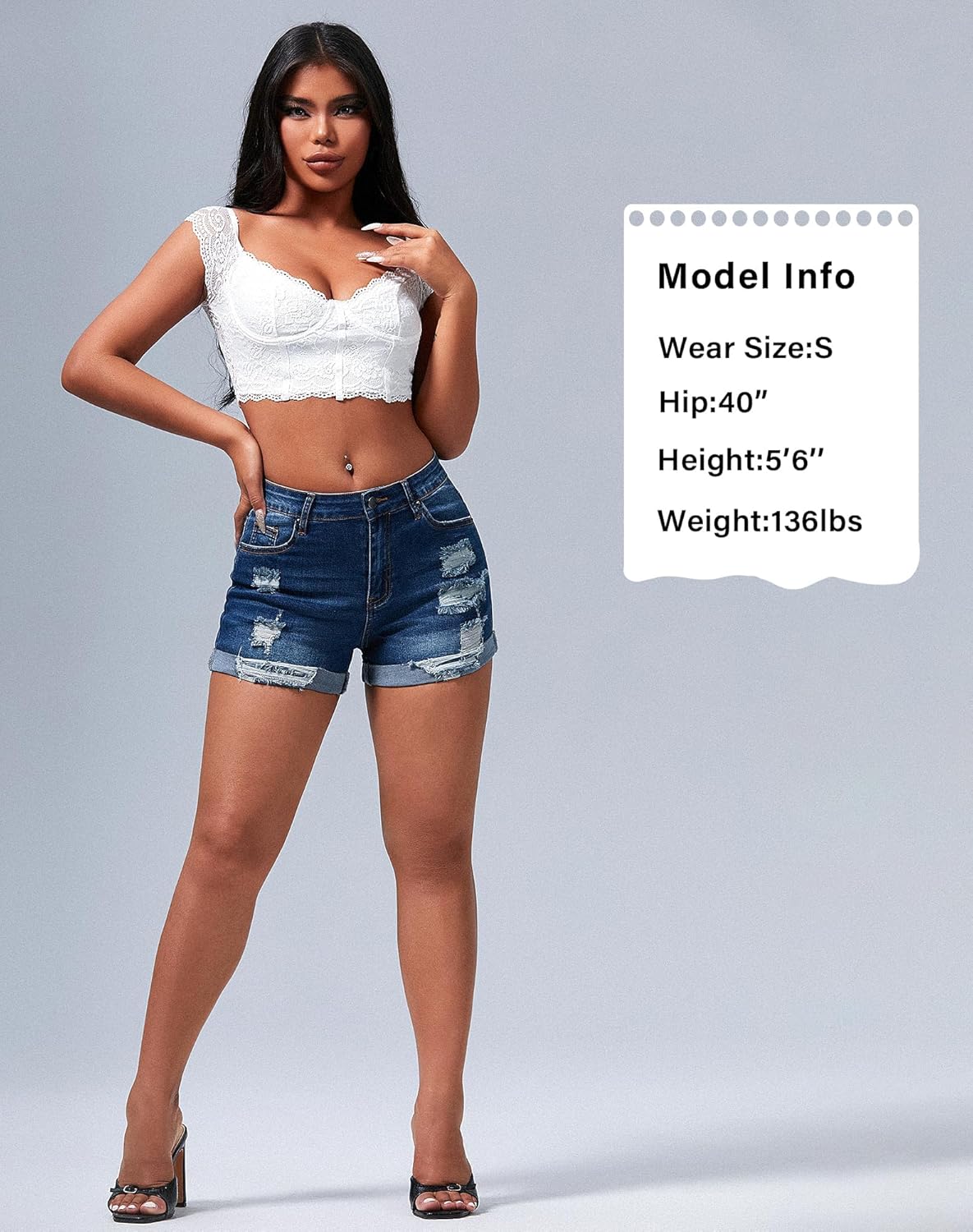 roswear Women's Summer Mid Rise Ripped Denim Shorts Stretchy Butt Lifting Jean Shorts - Image 4