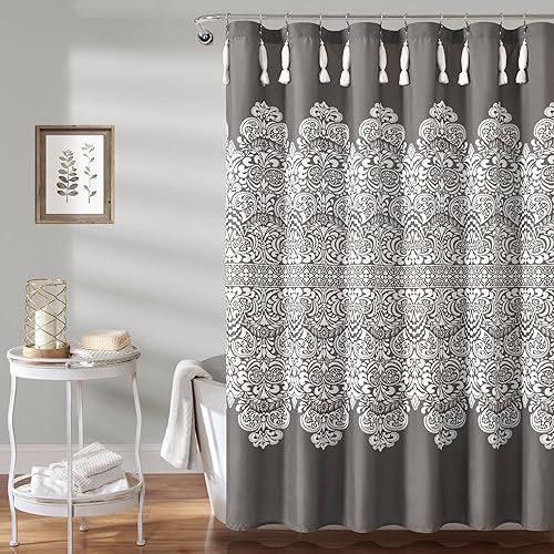 Lush Decor Boho Medallion Shower Curtain, 72" x 72", Dark Gray