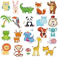 GeeRic 23Pcs Jungle Animals Window Clings Stickers, Window Stickers Gel & Decals for Kids, Window Gel Clings Decals, Reusable Thick Gel Clings for Toddlers and Adults Plane Classroom Home