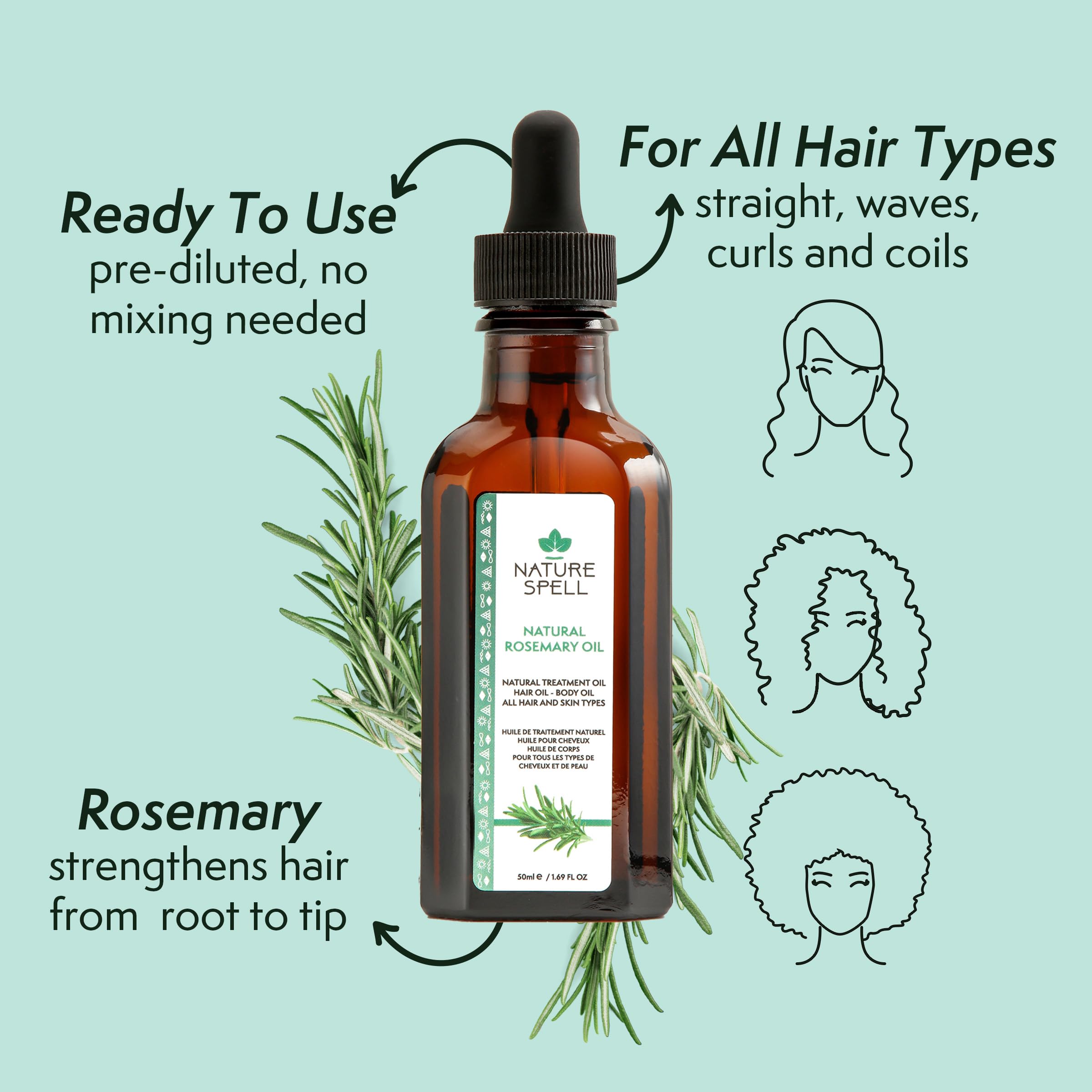 Nature Spell Hair Growth Travel Set, Includes Rosemary Oil, Shampoo & Conditioner, Nourishing & Strengthening, Vegan, Set of 3 - Image 3