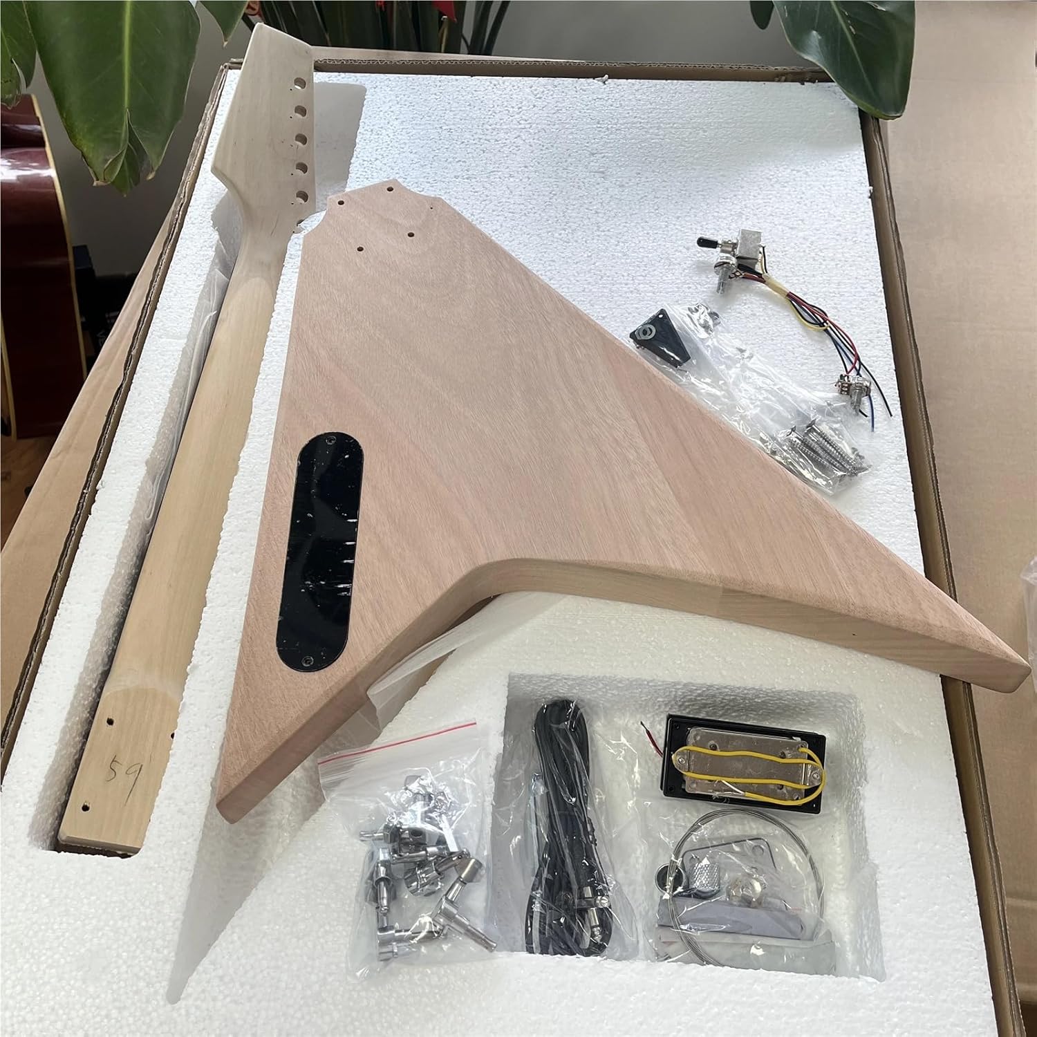DIY Forked Tail Natural Electric Guitar Kit Mahogany Body Assembly Set