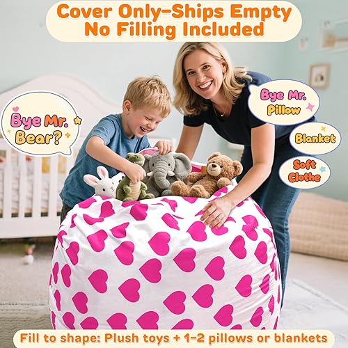 Miniatura 71 de Lukeight - Puf de almacenamiento de animales de peluche para niños, funda para puf de dinosaurio con cremallera para organizar la habitación de