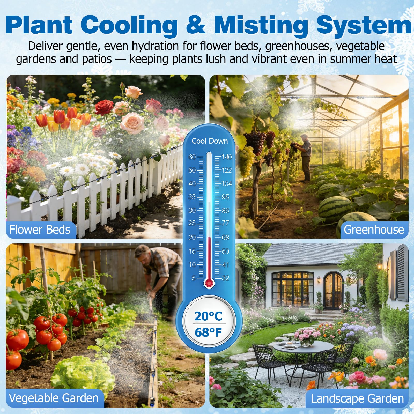 Nebelkühlsystem 30 m mit 30 Messingnebeldüsen 1,9 cm Adapter für Außenterrasse Garten