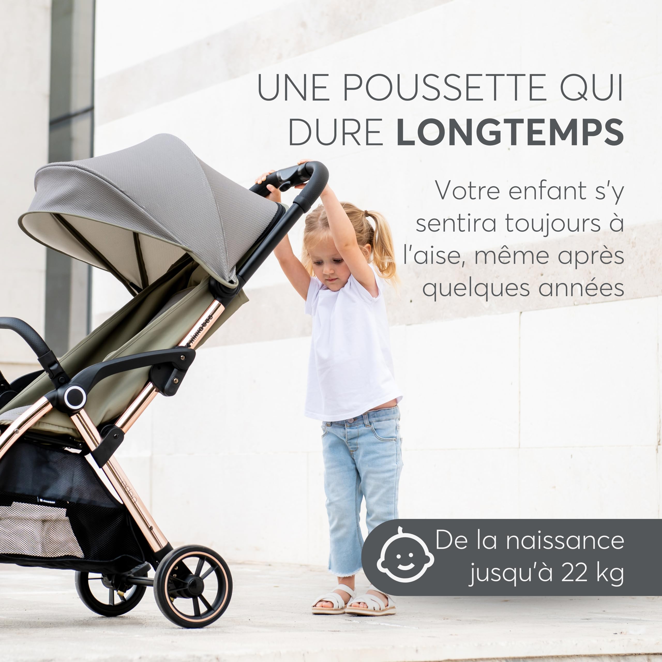 Poussette KikkaBoo EDEN, poussette bébé jusqu'à 22 kg, pliage automatique, position inclinable, ultra légère, compacte, beige