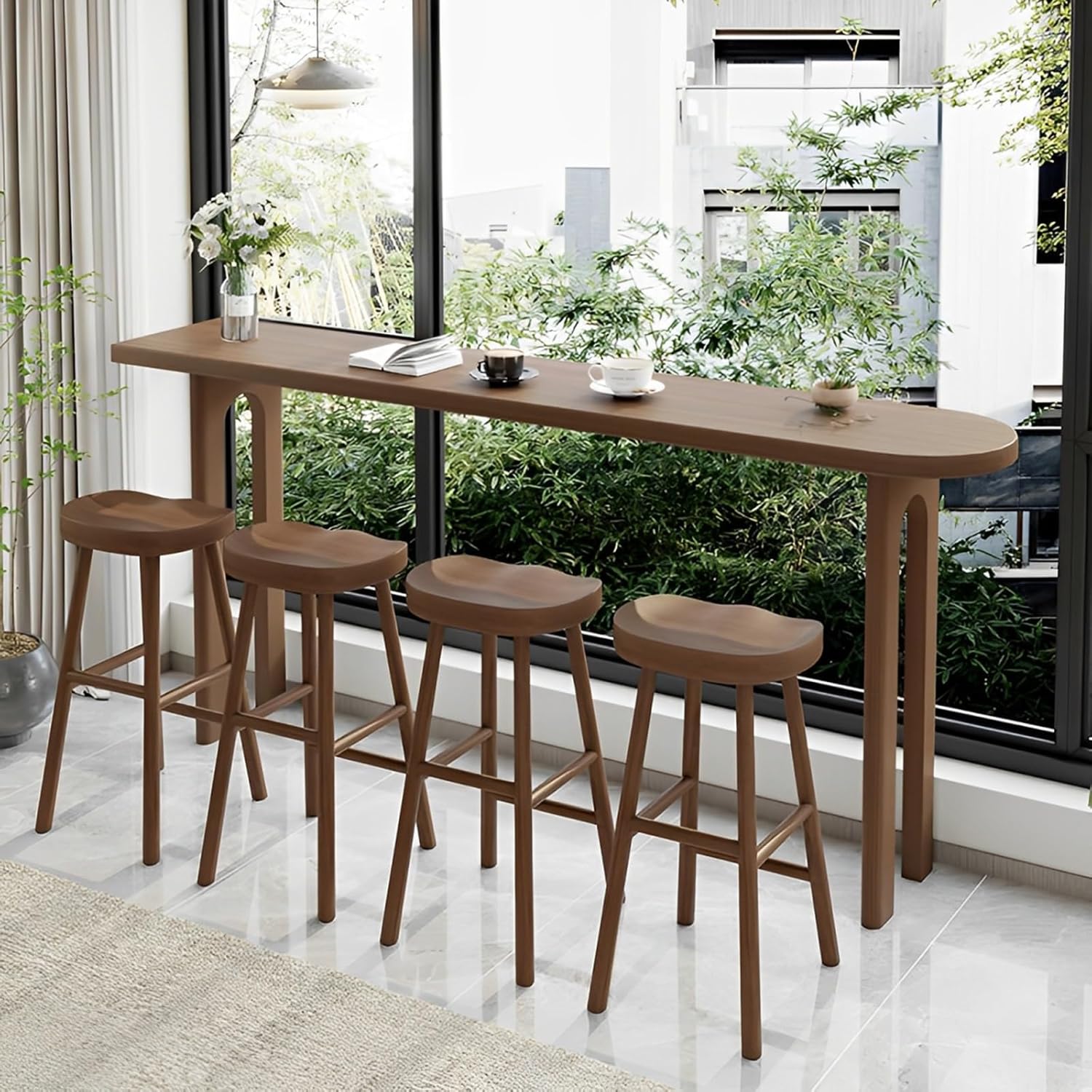 Industrial Solid Wood Bar Table, Narrow Rustic Pub Patio Table, Space-Saving Tall Counter Table for Home, Cafe & Bistro, Coffee Bar Table (Stools Not Included)