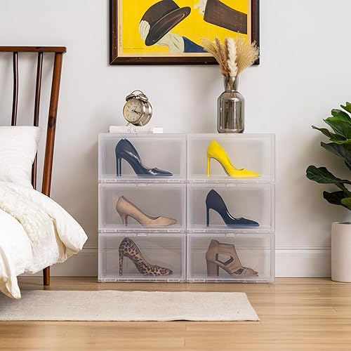 Miniatura 4 de IRIS Caja apilable de zapatos de Estados Unidos con puerta abatible, paquete de 6, contenedor organizador de zapatos resistente con pantalla lateral