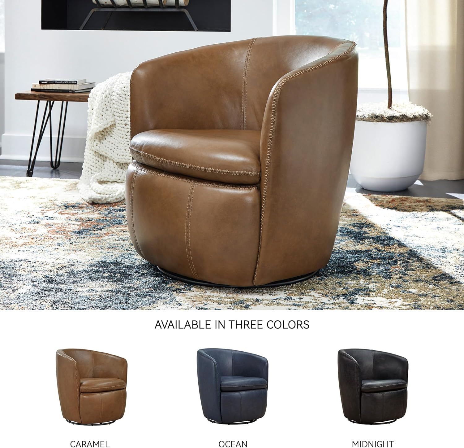 Signature Design by Ashley Kierreys Modern Leather Upholstered Swivel Accent Chair, Dark Brown