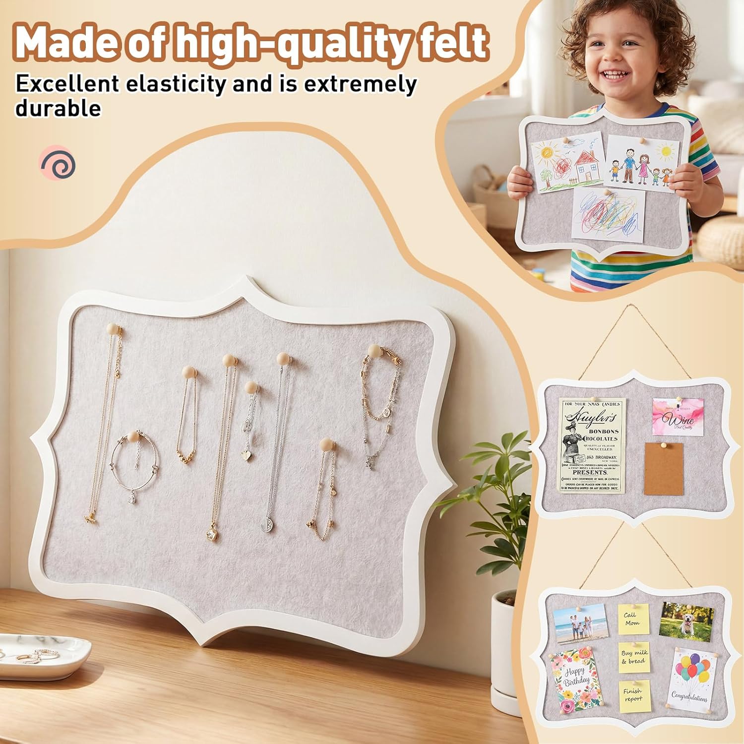 6 Pcs Wooden Felt Bulletin Board, 12 x 16 Inch Cork Boards for Walls Equipped with 60 Push Pins, Decorative Hanging Corkboards for Home, Kitchen, Office, Bedroom, Vision Board Supplies