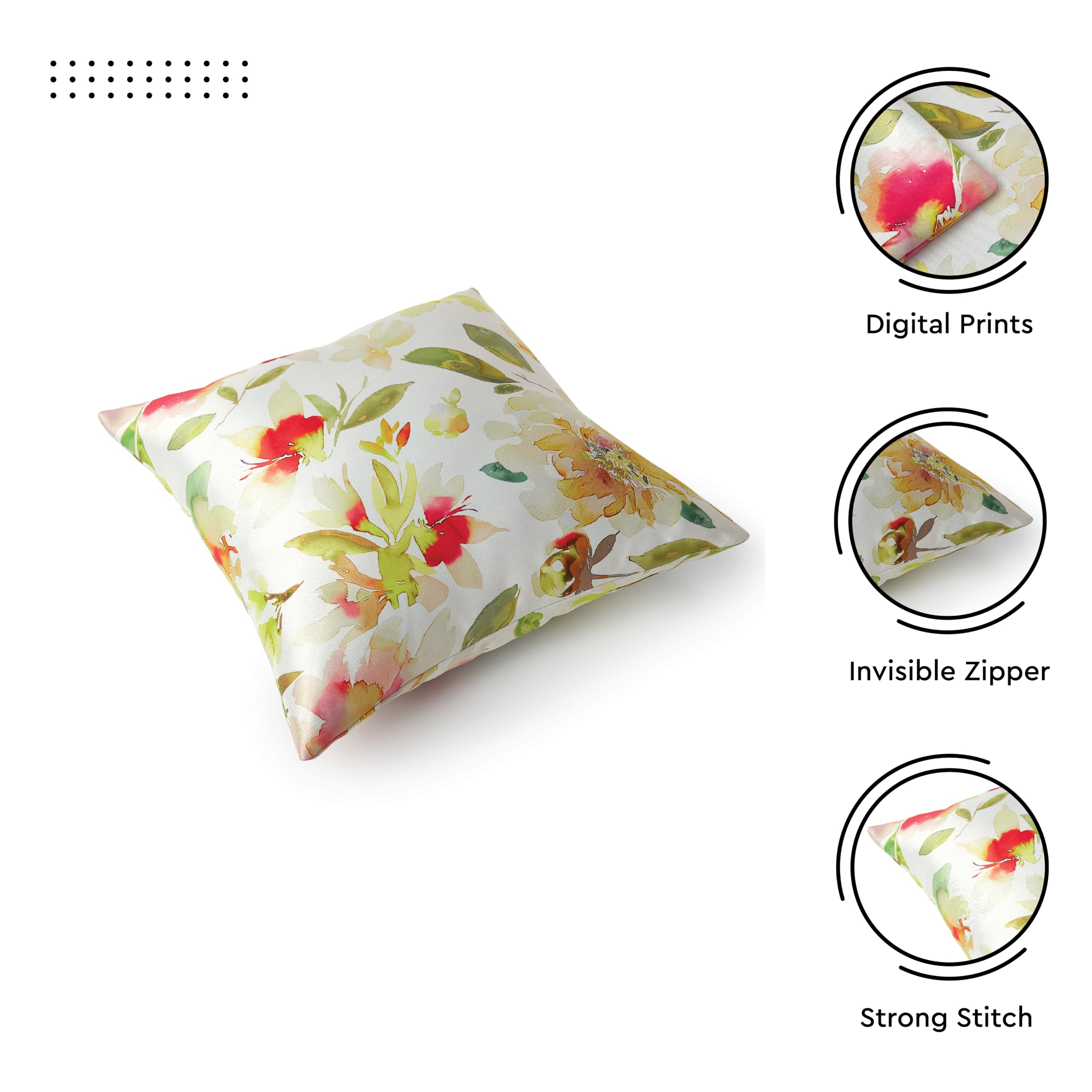 Encasa XO Decorative Throw Pillow Covers 16x16 in - Polyester Floral Digital Print F1 Sunshine, 40 x 40 cm (Pack of 2) - Image 4