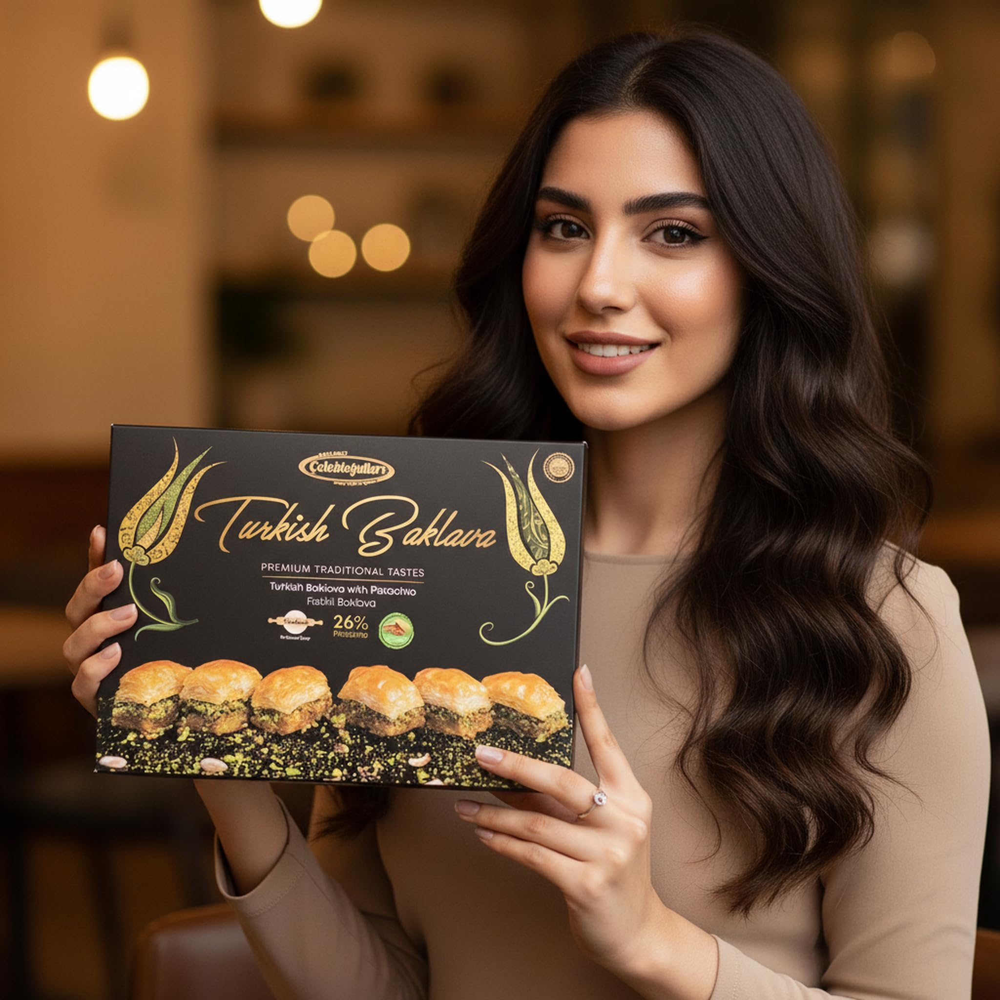 Baklavacı Çelebioğulları Baklava Turc à la Pistache – 500 g (1,1 lb) Pâtisserie Traditionnelle Faite Main – 26% Pistache – Sans Sirop de Glucose – Halal – Coffret Dessert Méditerranéen Cadeau