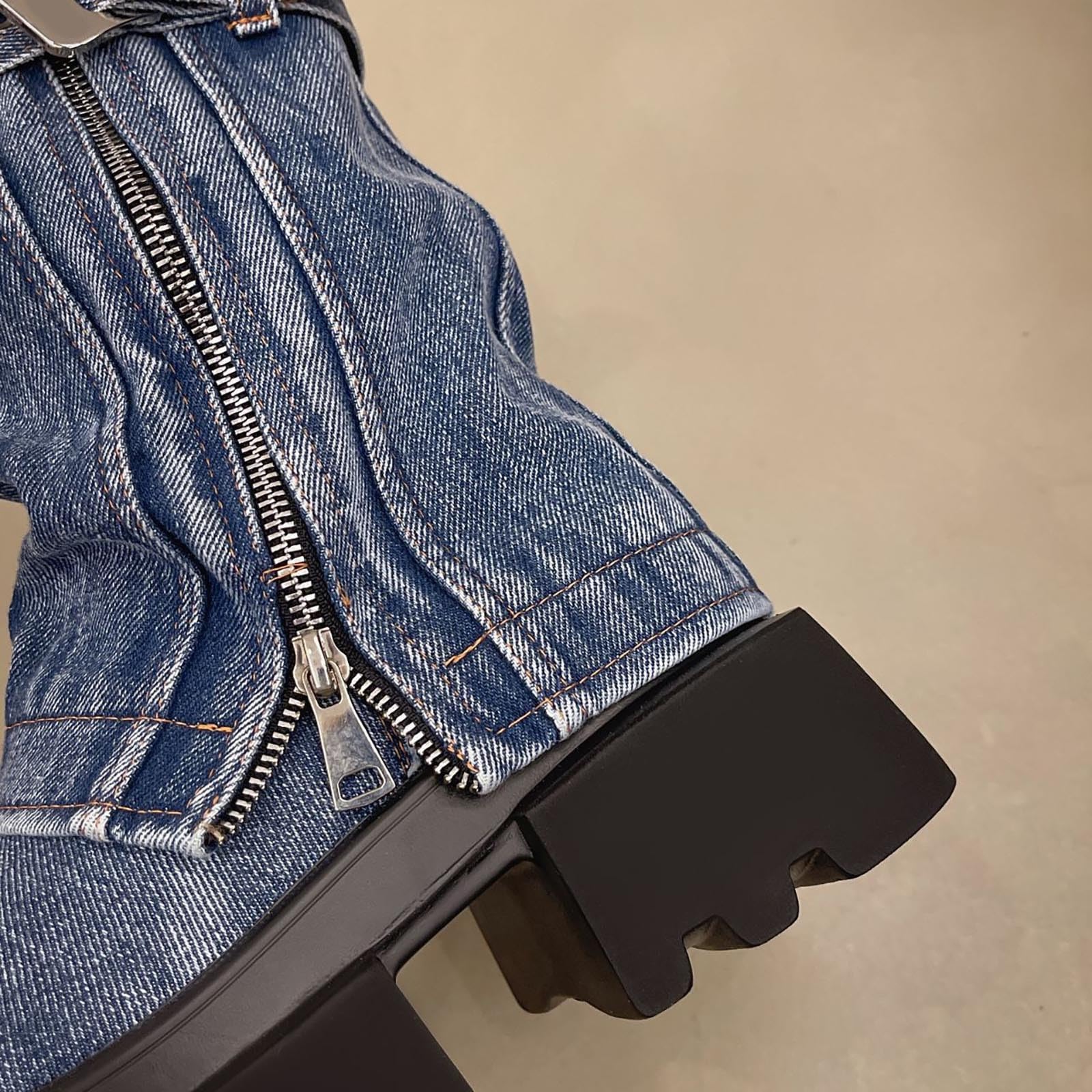Stivali da motociclista da donna con tacco a blocco, con fibbie, plateau anteriore, stivaletti da cowboy, eleganti stivali da cowboy western, con chiusura lampo, stile retrò, da donna