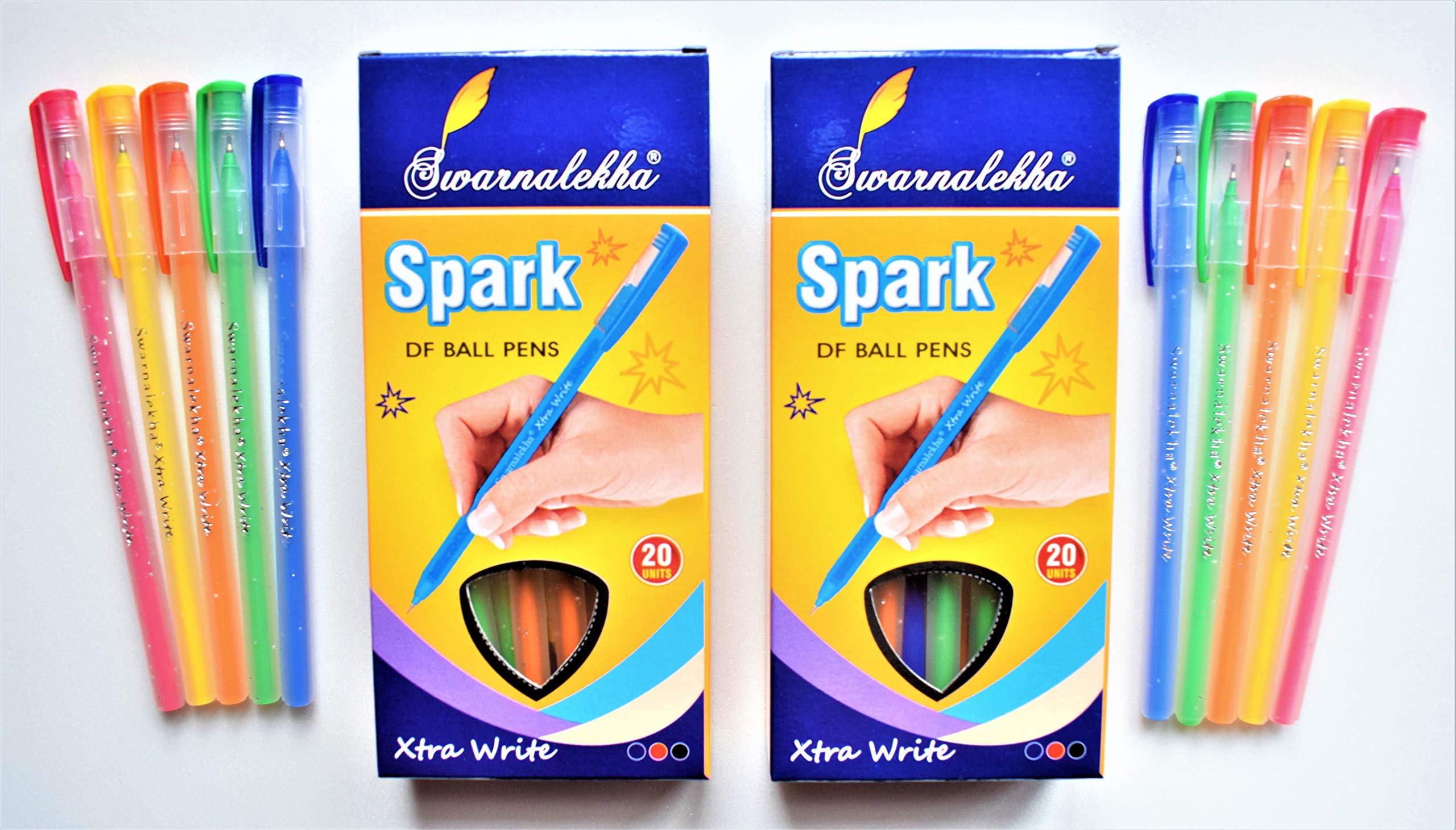 50 Blue SPARK Use & Throw Ballpoint Pen Direct Fill Blue ink Throw Away Xtra Write DF Ball Pens Set (Pack of 50 Pen)
