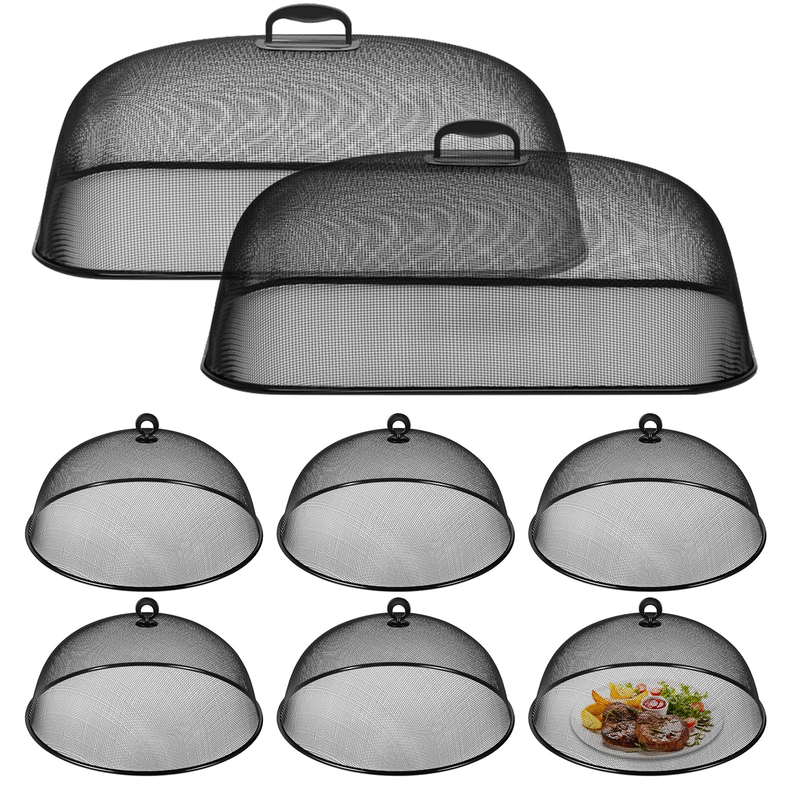 Cloche Alimentaire Maille Métallique 2 Dômes - Couvercle Rond Extérieur Réutilisable Pour Camping Et Pique-Nique