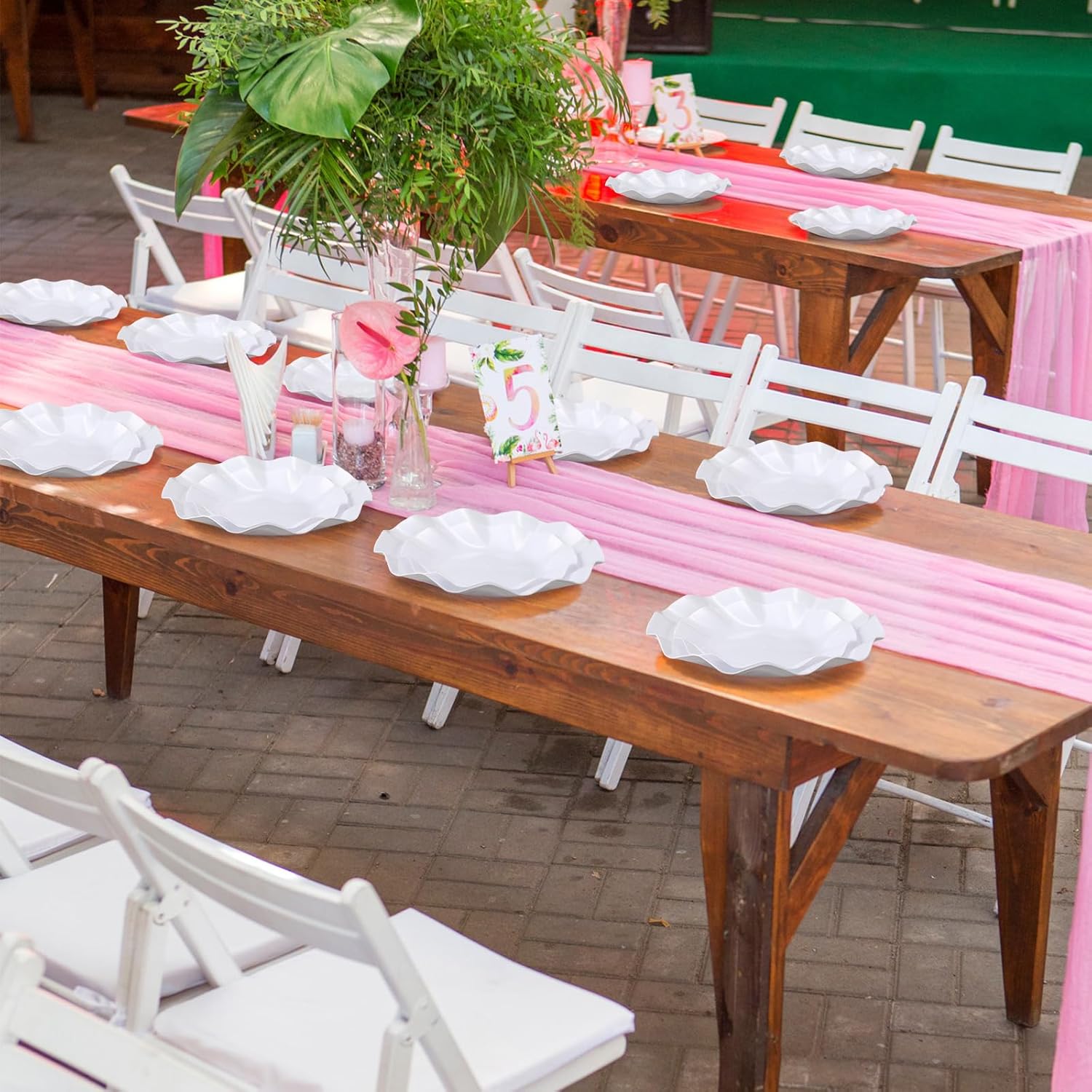 Zhehao 50 Pcs White Scalloped Plastic Plates, 8'' 10'' Disposable White Party Dinner Dessert Plates for 25 Guests, Heavy Duty Appetizer Buffet Dishes for Wedding Baby Shower Birthday Party Supplies - Image 6