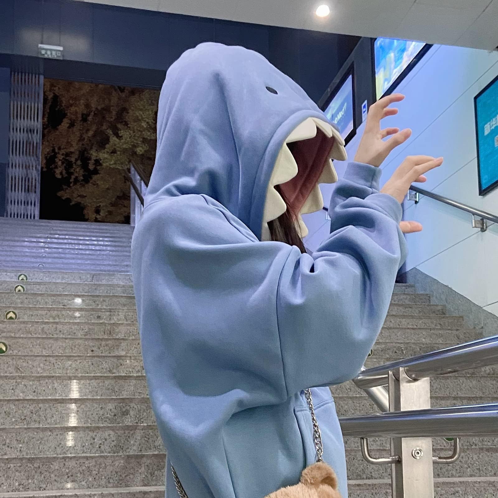 ZWRXW Damen Shark Hoodies Causal Langarm Kapuzenpullover Trendy Herbst Cute Pullover Outfits Tops mit Kängurutasche