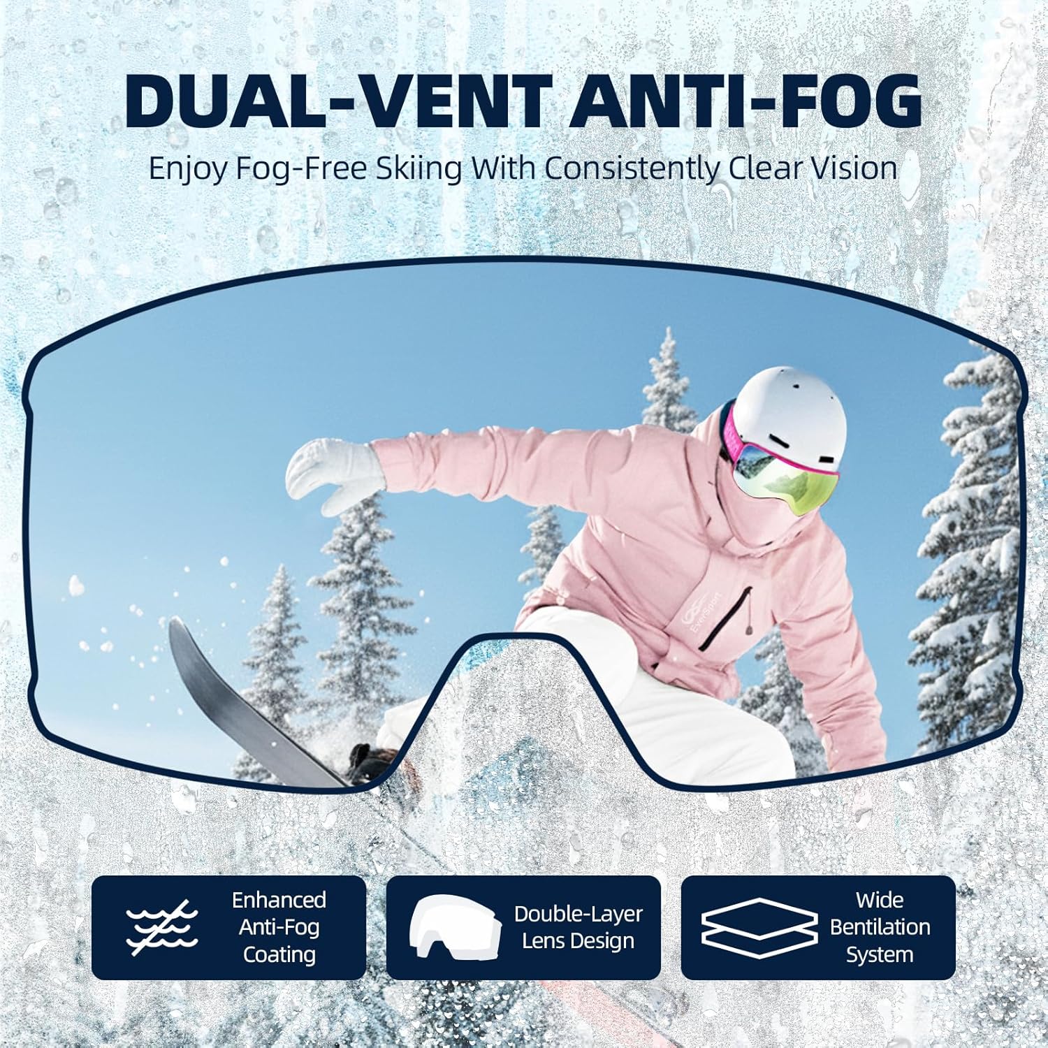 EverSport Ski Goggles, OTG Snowboard Goggles for Men Women with Magnetic Lens UV Protection and Anti Fog, Skiing Snowmobile - Image 2