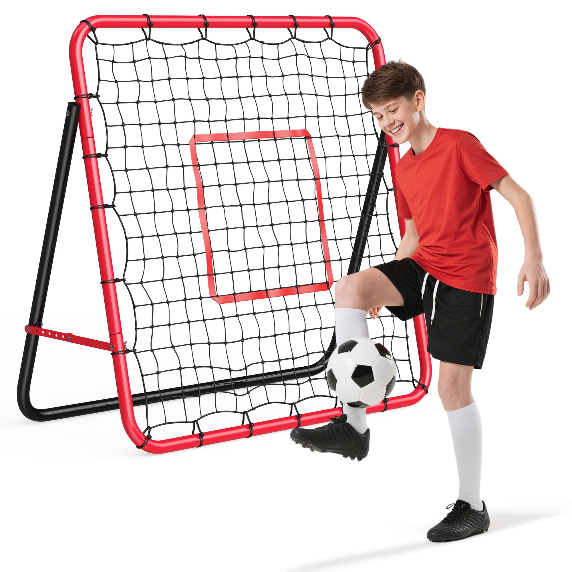 2-in-1 Fußballtor & Rebounder Netz, Verstellbarer Fußball Rückprallnetz, Robuster Stahlrahmen, Tragbarer Fußballtrainer Für Kinder & Erwachsene, Inkl. Sandbags & Erdspieße