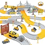 BEMITON Construction Race Track Toys for Kids - Birthday Gift for 3 4 5 6 7 Year Old Boys, 330+ PCS Track Playset with Electric Cars and Construction Trucks, DIY Engineering Road Building Sets