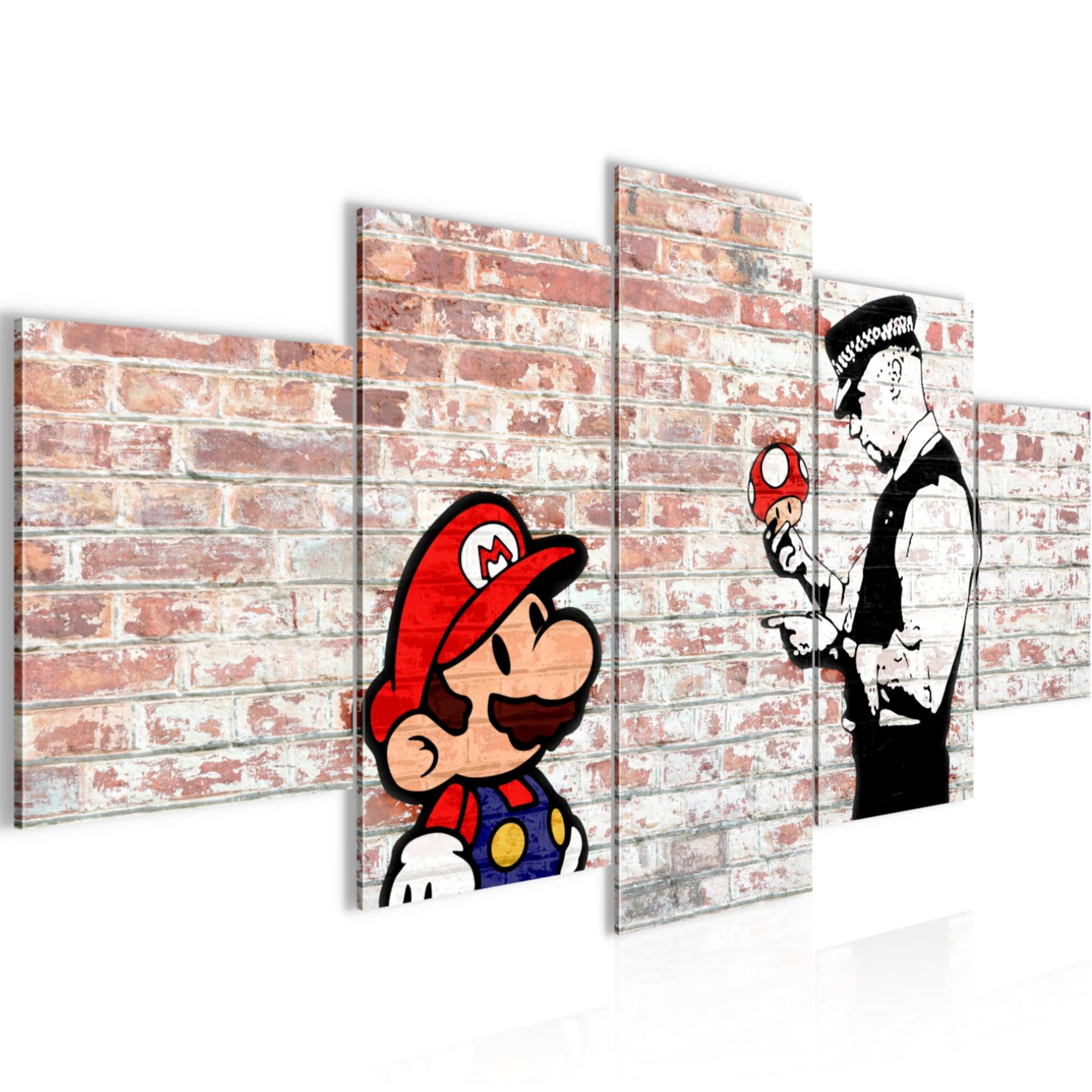 Tableau Murale Banksy Mario Runa Art Toile Intissée Luxe 5 Parties Marron Salon