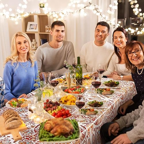 Miniatura 7 de WovWeave Mantel de 3 piezas de cachemira de Acción de Gracias, mantel de plástico bohemio para Acción de Gracias, impermeable, retro, para otoño,