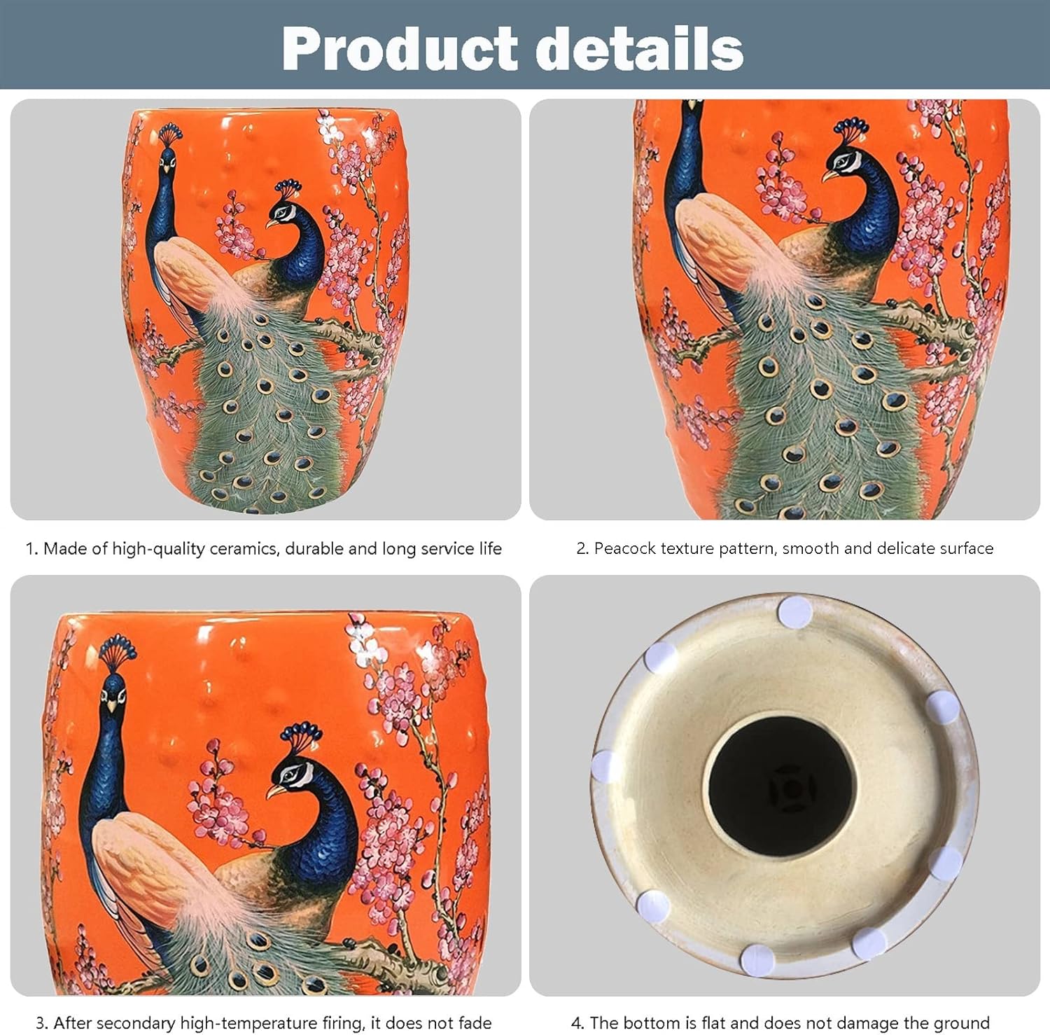 Drum Stool,Garden Stool, Decorative Ceramic Garden Stool, Glazed Flower and Bird Living Room Ceramic Drum Stool, Suitable for Living Room, Balcony, Garden, Etc(Green)