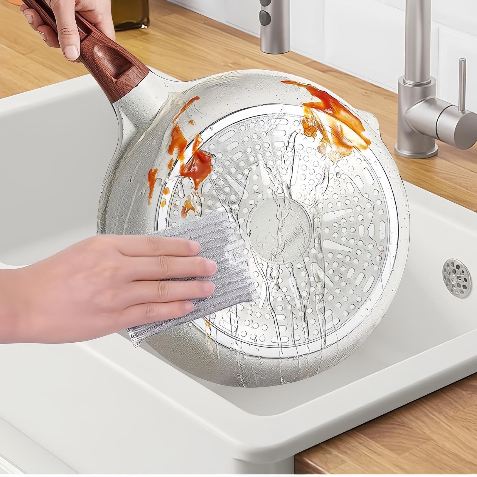 Paño de cocina de alambre metálico antiarañazos, 4 esponjas reutilizables, paños absorbentes | paños antiarañazos para cocina, restaurante, estufa, cuenco, plato