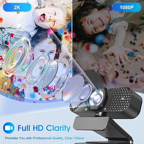 Miniatura 2 de Cámara web HD 2K con lente gran angular, cubierta de privacidad, corrección automática de luz y micrófono con cancelación de ruido, cámara USB Plug