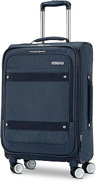 review AMERICAN TOURISTER Whim Softside Expandable Luggage with Spinner Wheels, Navy Blue, Carry On