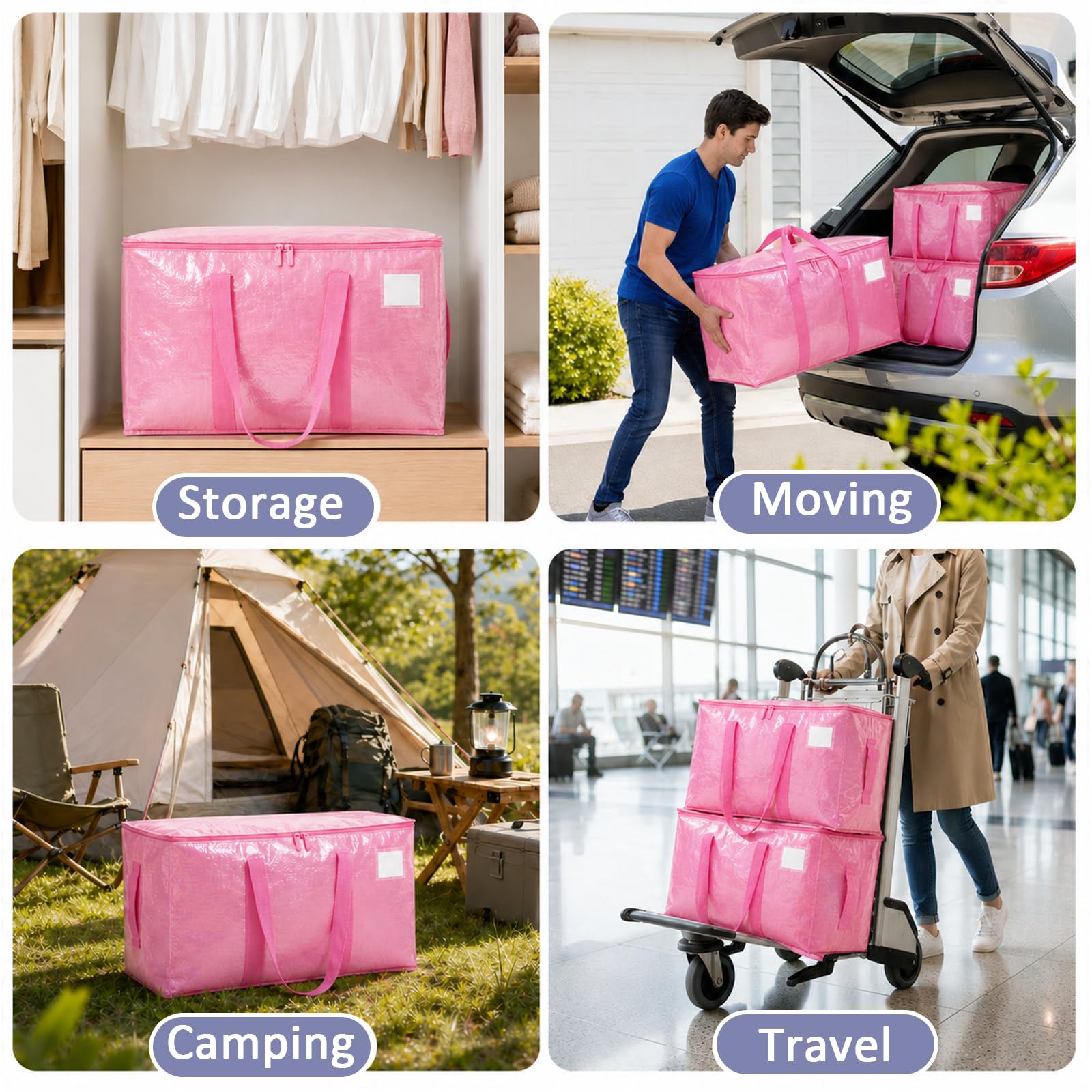 Songrey Extra Large Heavy Duty Moving Bags, 4 Pack, Pink view 7