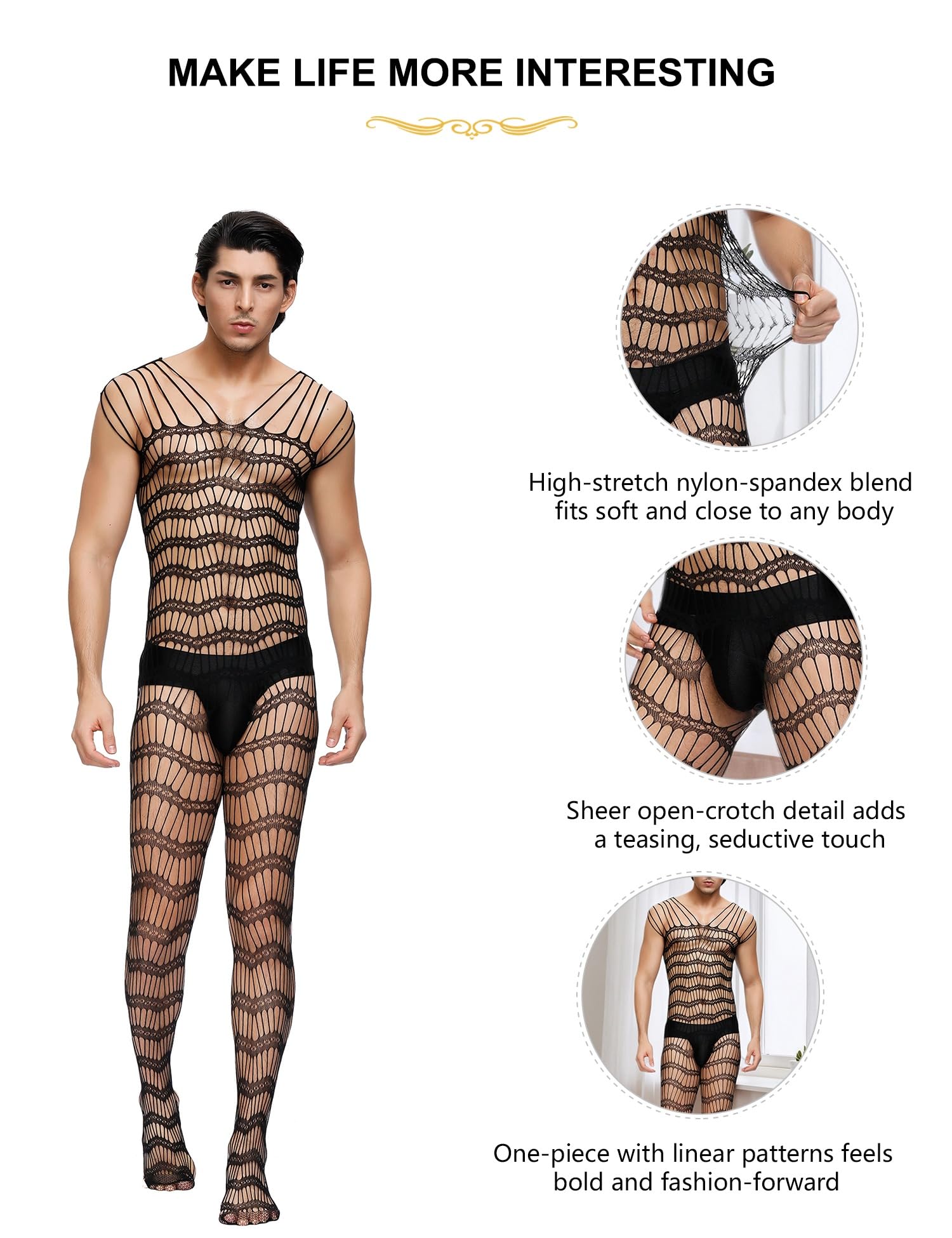 Bodystocking Ouvert Para Hombre Sexy Fishnet Body Hombre Transparente Catsuit Hombres Lencería Sissy Hombres Grandes Tallas Gay Lencería Sexy Entrepierna Abierta Negligee Caja Embalaje