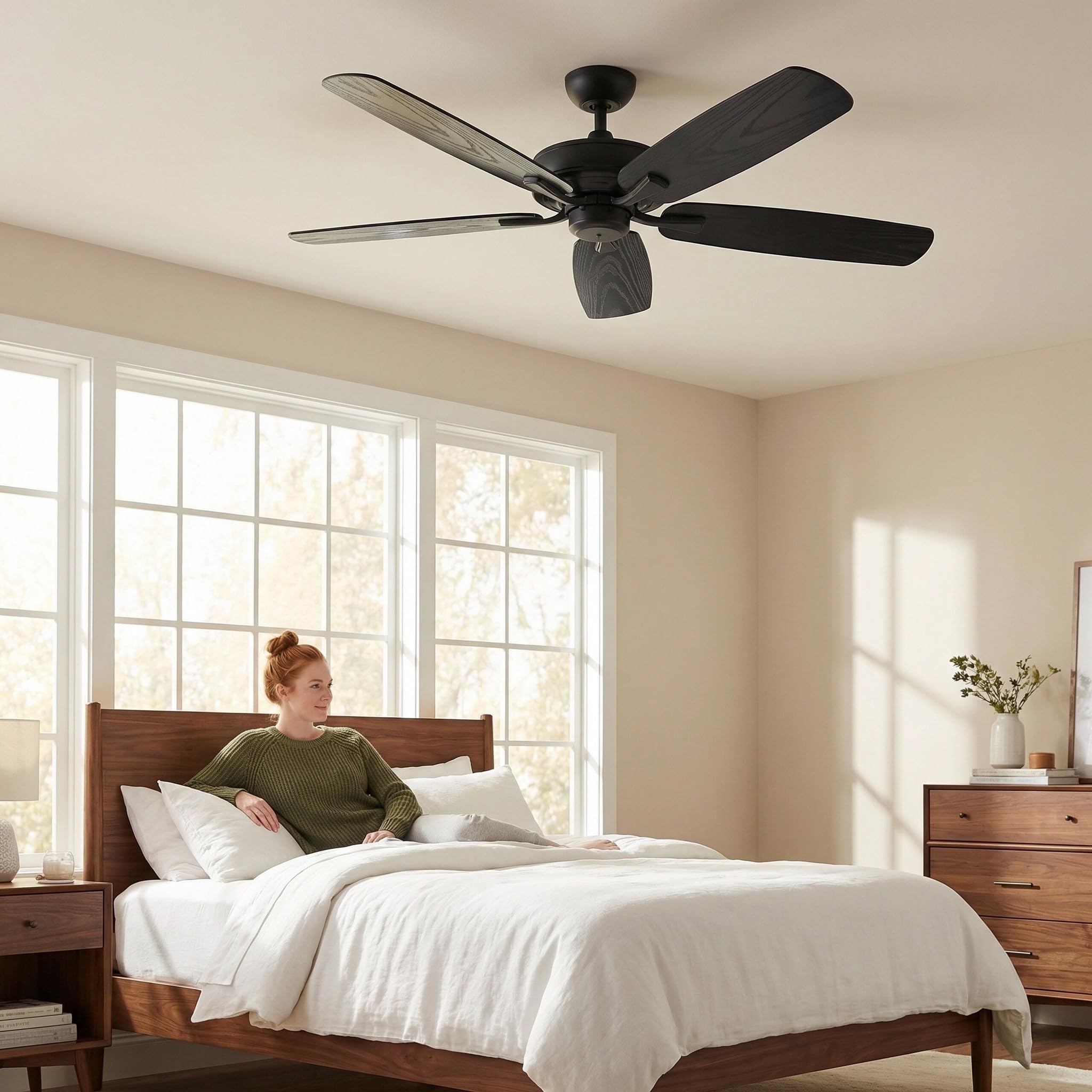 5 Piezas Aspas Instalación DIY en Plástico de Ventilador de Techo de Repuesto Negro, Resistentes Intemperie para Decoracion Verano en Dormitorio y Sala