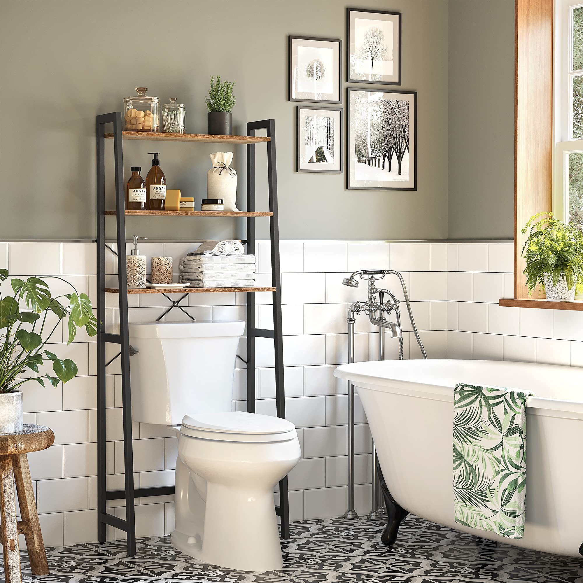 VASAGLE Toiletplank in industriële stijl met 3 lagen | SONGMICS THUIS