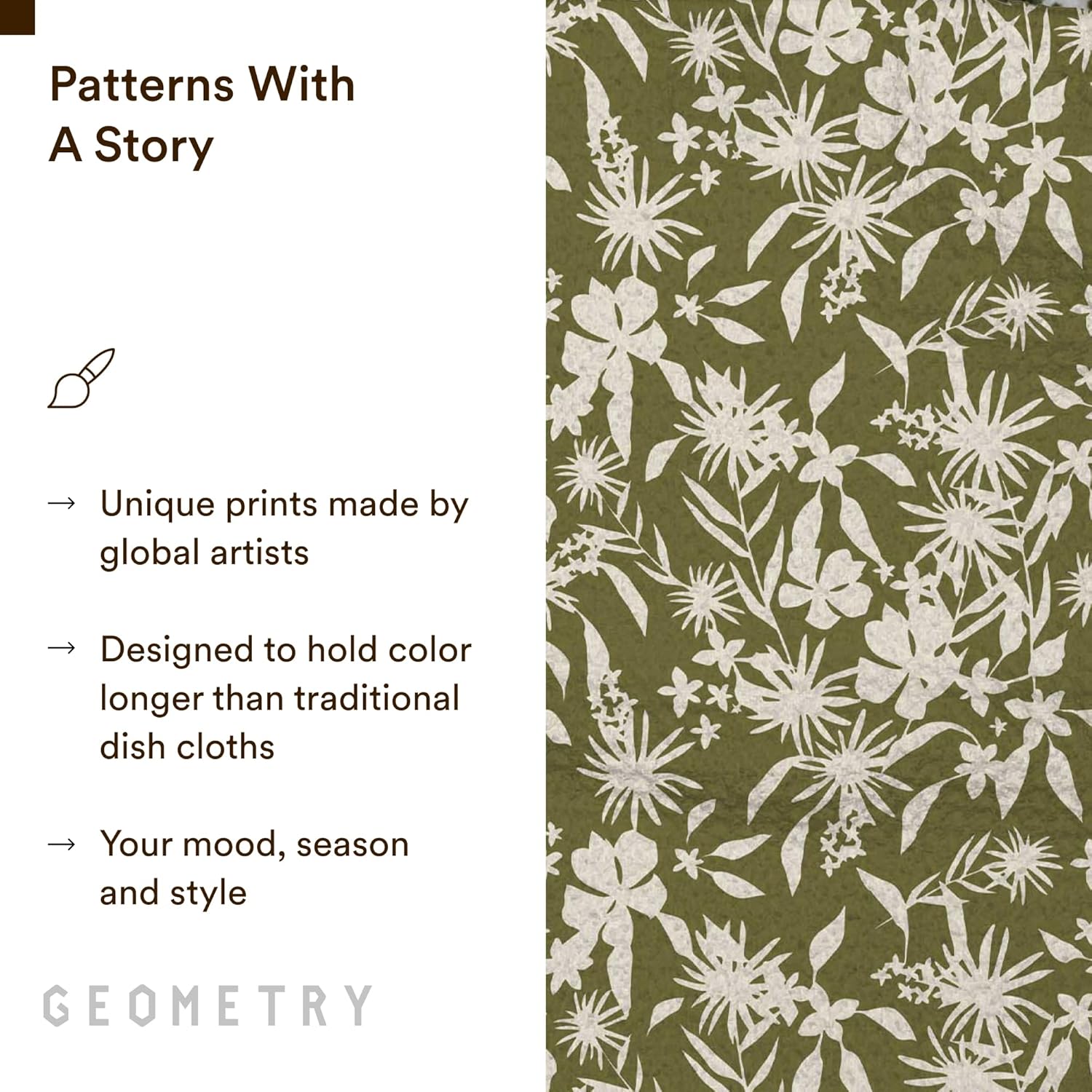 GEOMETRY Kitchen Dish Cloths - Premium Dishcloths with Geoweave - Absorbent & Fast Drying Kitchen Towels - Leafy Luxe, 10" x 10" - 3-Pack